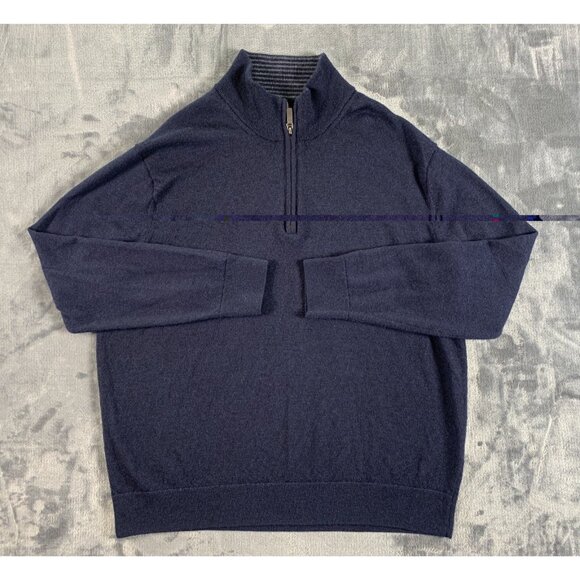 Untuckit Men's 100% Extra Fine Merino Wool Sz XXL Blue 1/4 Zip Sweater Henley - Picture 1 of 6